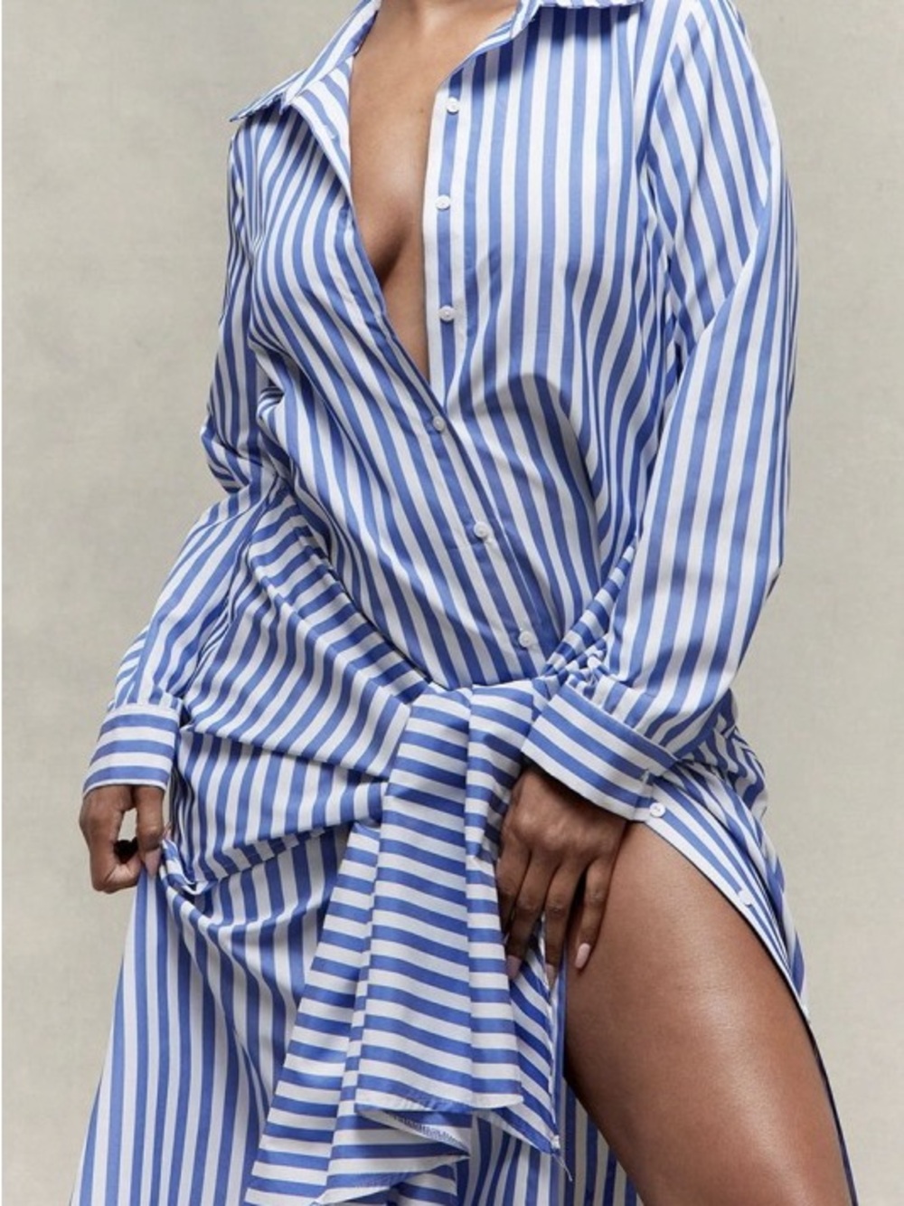 Blue & White Striped Maxi Shirt Dress
